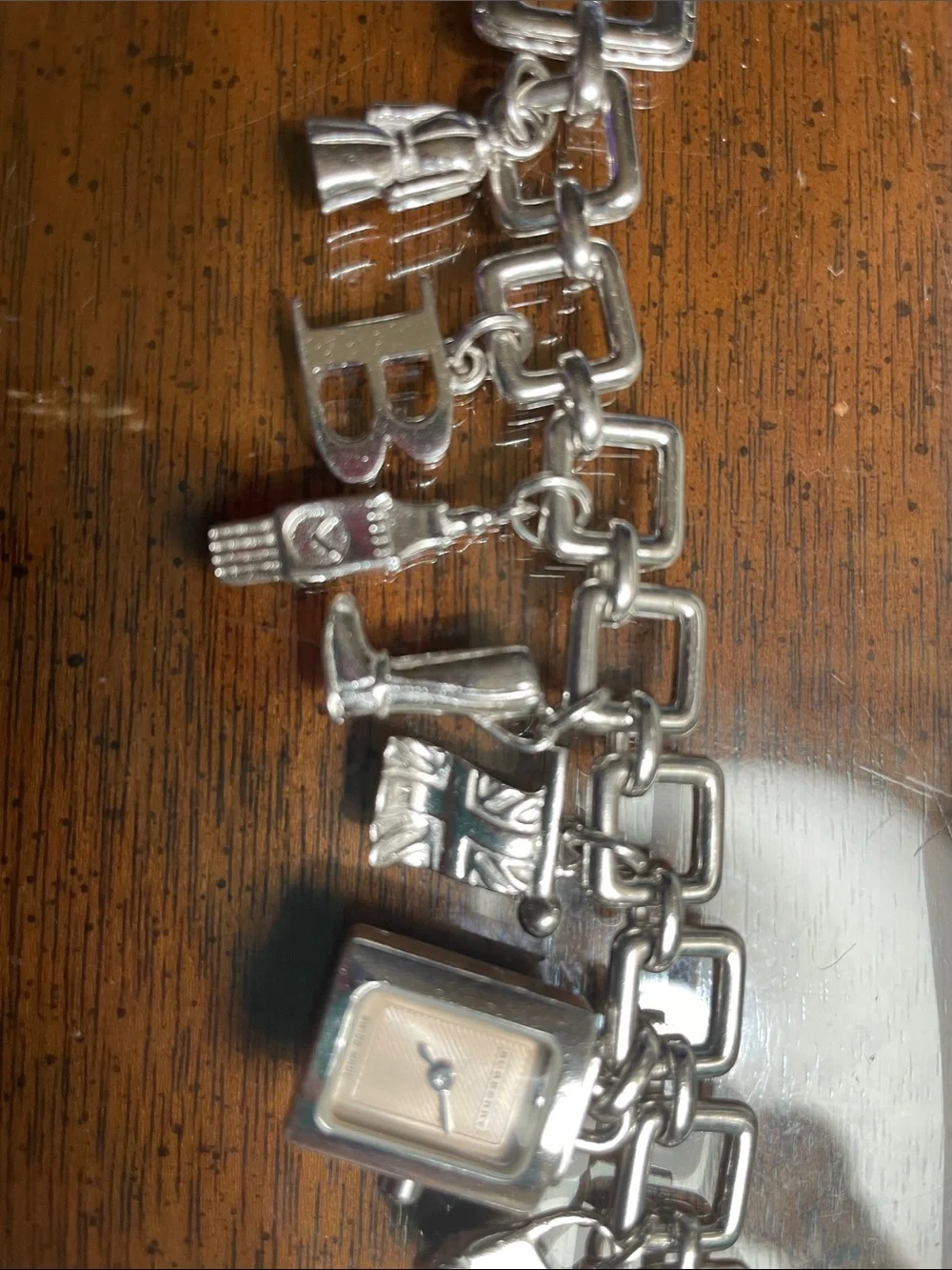 Burberry Charm Bracelet with working watch stamped .925 silver with new battery!